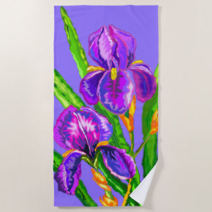 Serviette De Plage Belle Fleur Iris - Printemps - Dessin