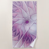 Serviette De Plage Belle Fleur rose moderne Fractal Art Abstrait (Devant)