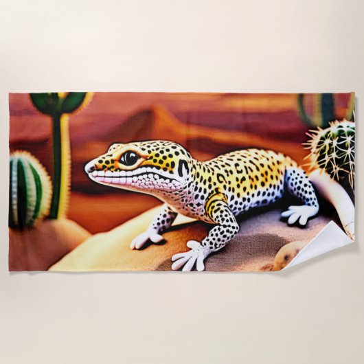 Serviette De Plage Belle léopard du désert Gecko Design (Devant)