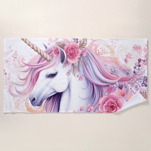 Serviette De Plage Belle licorne florale (Devant)