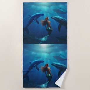 Serviette De Plage Belle Sirène Nager Avec Baleines À Bosse,