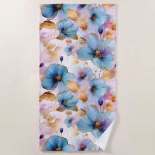 Serviette De Plage Belles fleurs bleues Encre d'alcool dans les paste