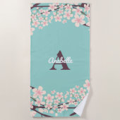 Serviette De Plage Belles fleurs de cerisiers Monogrammé (Devant)