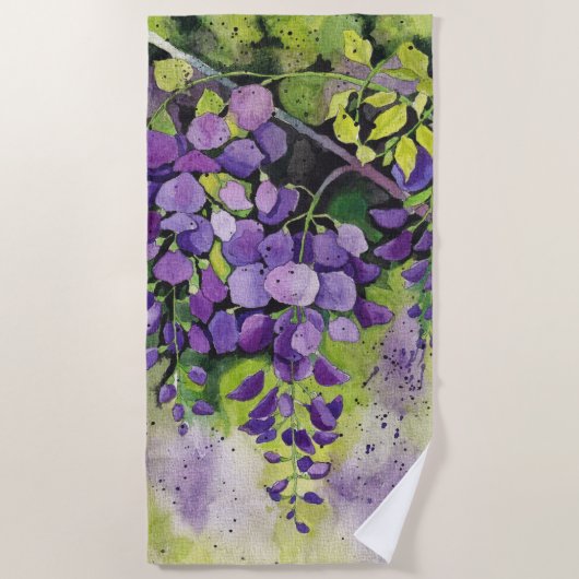 Serviette De Plage Belles Fleurs De Wisteria En Aquarelle (Devant)