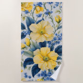 Serviette De Plage Belles Fleurs Jaunes et Bleues (Devant)