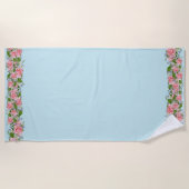 Serviette De Plage Belles fleurs roses sur bleu clair (Devant)