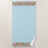 Serviette De Plage Belles fleurs roses sur bleu clair (Devant)