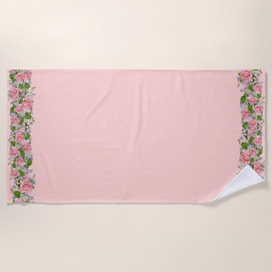 Serviette De Plage Belles fleurs roses sur rose clair (Devant)