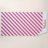Serviette De Plage Belles rayures roses et rouges (Devant)