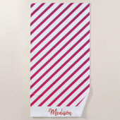 Serviette De Plage Belles rayures roses et rouges (Devant)