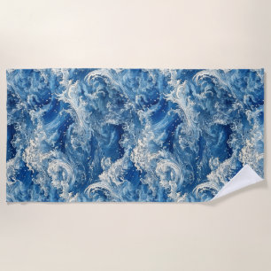 Serviette De Plage Belles vagues bleues brisées de l'océan