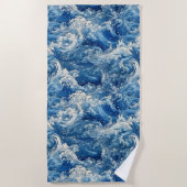 Serviette De Plage Belles vagues bleues brisées de l'océan (Devant)