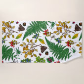 Serviette De Plage Berries forestières, feuilles et buissons sur blan (Devant)