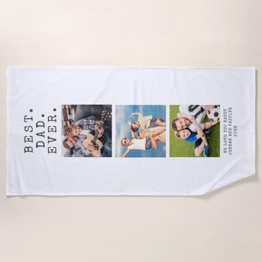 Serviette De Plage BEST DAD EVER 3 Photos Personnalisées (Devant)