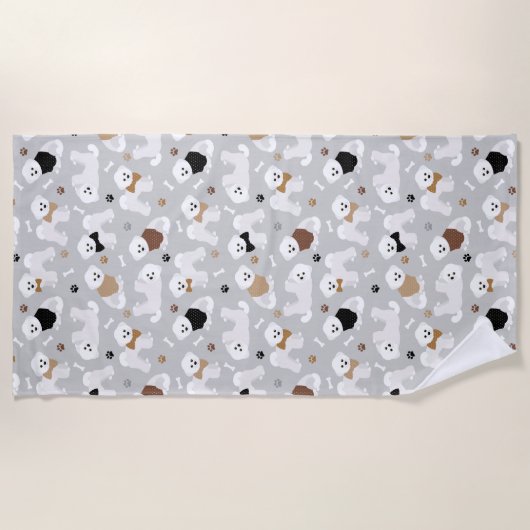 Serviette De Plage Bichon Frise Bones and Paws Grey (Devant)
