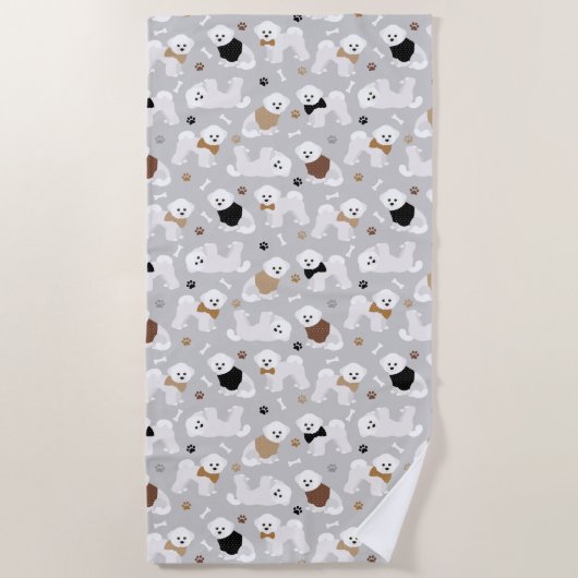 Serviette De Plage Bichon Frise Bones and Paws Grey (Devant)