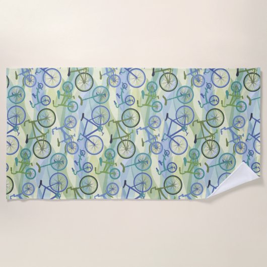 Serviette De Plage Bicyclettes Bleu Vert (Devant)
