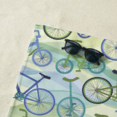 Serviette De Plage Bicyclettes Bleu Vert (En situation)
