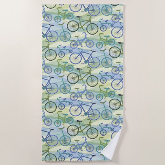 Serviette De Plage Bicyclettes Bleu Vert (Devant)
