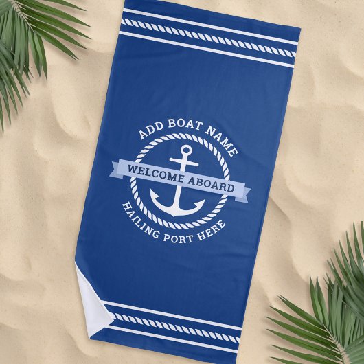 Serviette De Plage Bienvenue à bord d'un bateau personnalisé nom d'an