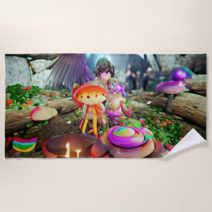 Serviette De Plage Bienvenue Accueil Plage Famille Champignons et fée