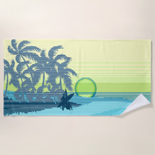 Serviette De Plage Big Sunset Strike Hawaiian Surfers - Turquoise