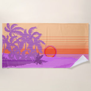 Serviette De Plage Big Sunset Stripe Hawaiian Surfers - Violet