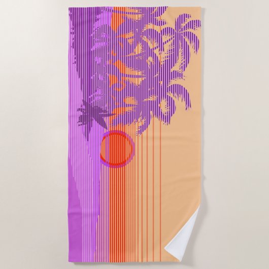 Serviette De Plage Big Sunset Stripe Hawaiian Surfers - Violet (Devant)