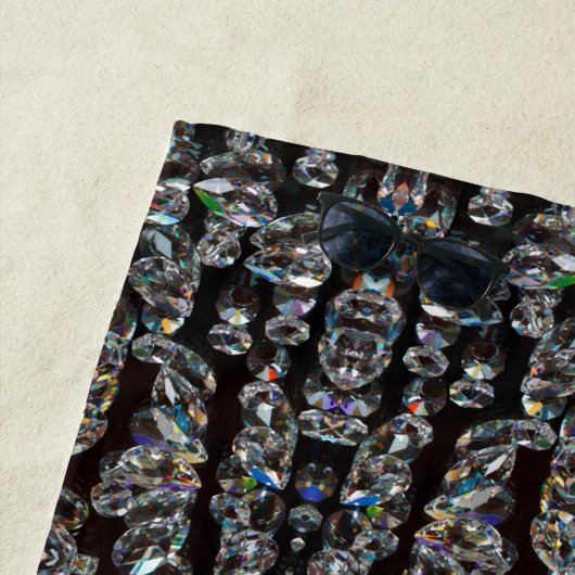 Serviette De Plage Bijou en diamant motif élégant argent et noir (En situation)