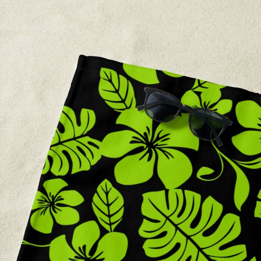 SERVIETTE DE PLAGE BIKINI ROSE (NOIR/LIME) (En situation)