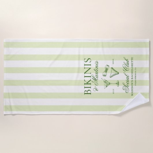 Serviette De Plage Bikinis et Martinis Bachelorette (Devant)