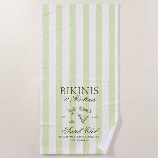 Serviette De Plage Bikinis et Martinis Bachelorette (Devant)