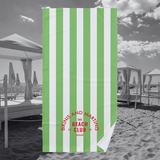 Serviette De Plage Bikinis Et Martinis Le Beach Club Green Stripe