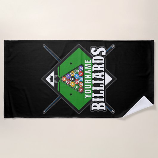 Serviette De Plage Billard personnalisé NOM Cue Rack Pool Room (Devant)