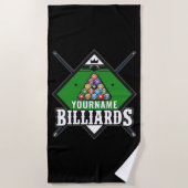 Serviette De Plage Billard personnalisé NOM Cue Rack Pool Room (Devant)