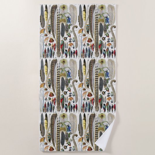 Serviette De Plage Bird Feather Wildlife Antique Feathers Art Nouveau (Devant)