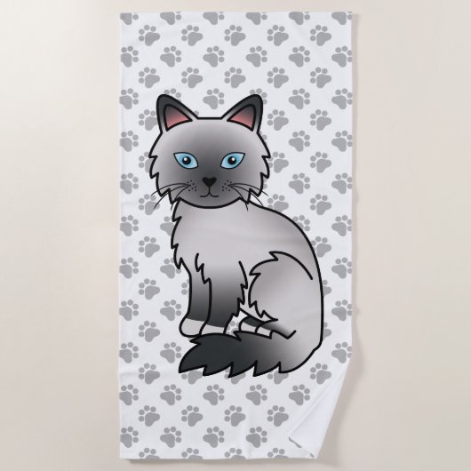 Serviette De Plage Birman / Ragdoll Point Bleu Chat & Pattes Mignon (Devant)