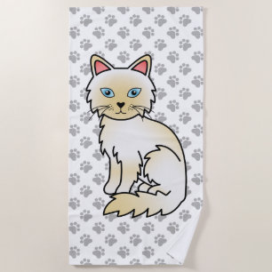 Serviette De Plage Birman / Ragdoll Point crème Chat & Pattes Mignonn