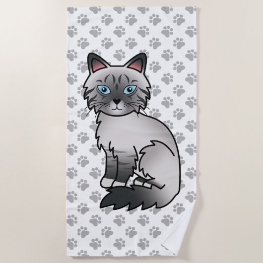 Serviette De Plage Birman / Ragdoll Tabby bleu point Patte Chaton & P (Devant)