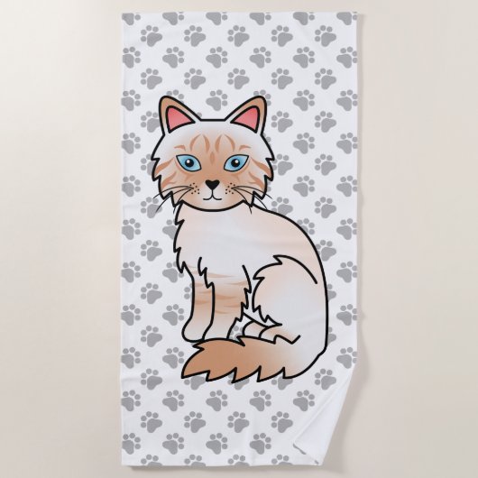 Serviette De Plage Birman / Ragdoll tigré pointe rouge Chat & Pattes (Devant)