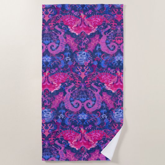 Serviette De Plage Bisexual Dragon Damask - Bi Pride Drapeau Couleurs (Devant)