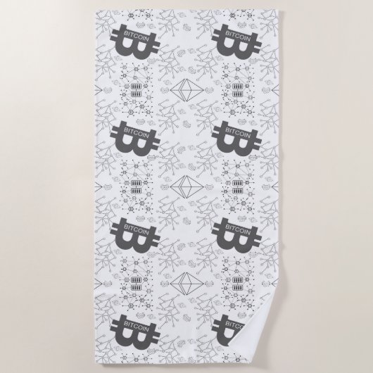 Serviette De Plage Bitcoin Digital Cryptomonnaie Blanc Noir (Devant)