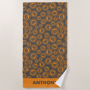 Serviette De Plage Bitcoin modelé Orange et Grey Personnalisé