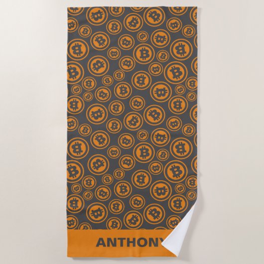 Serviette De Plage Bitcoin modelé Orange et Grey Personnalisé (Devant)