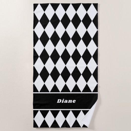 Serviette De Plage Black and White Diamond Pattern Personalized (Devant)