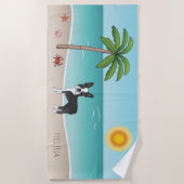 Serviette De Plage Black Boston Terrier À Une Plage Tropicale D'Été (Devant)