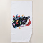 Serviette De Plage Black Cat lumières Noël Amoureux des chats amusant (Devant)