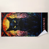 Serviette De Plage Black Cat Vitrail Rouge Éffrayant (Devant)