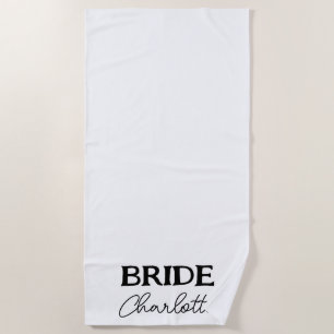 Serviette De Plage Black Elegant Script Bride Blanc