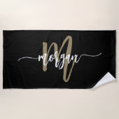 Serviette De Plage Black Gold Modern Script Girl Monogramme Nom (Devant)